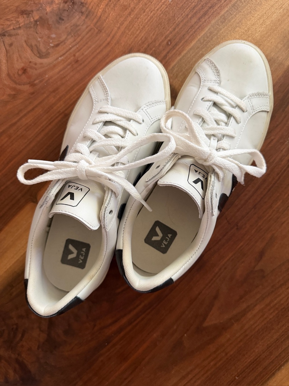 Veja Women’s Off-White Leather Sneakers with Black V